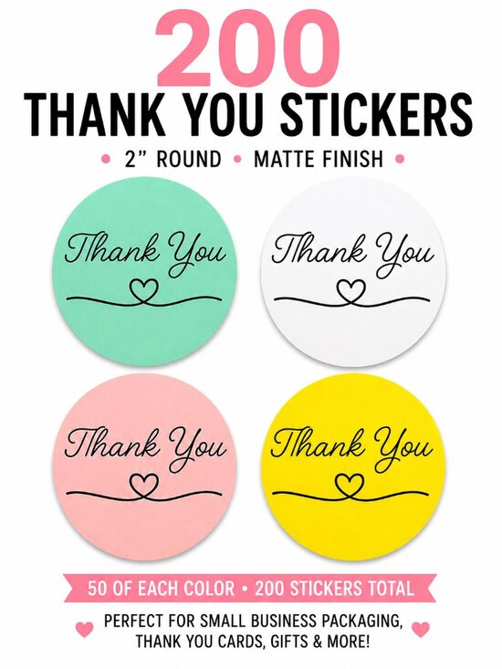 Hand Crafted Other - 200 2inch Thank You Stickers Small Business Packaging And Polymailer Supplies